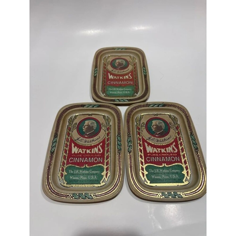 Set of 3 Vintage J.R. Watkins Cinnamon Metal Trinket Tray1993 Cottagecore decor